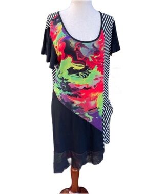 Christine Phillipe ~ Large ~ Multi-Colors  Splash Paint/Striped Boho Tunic Dress